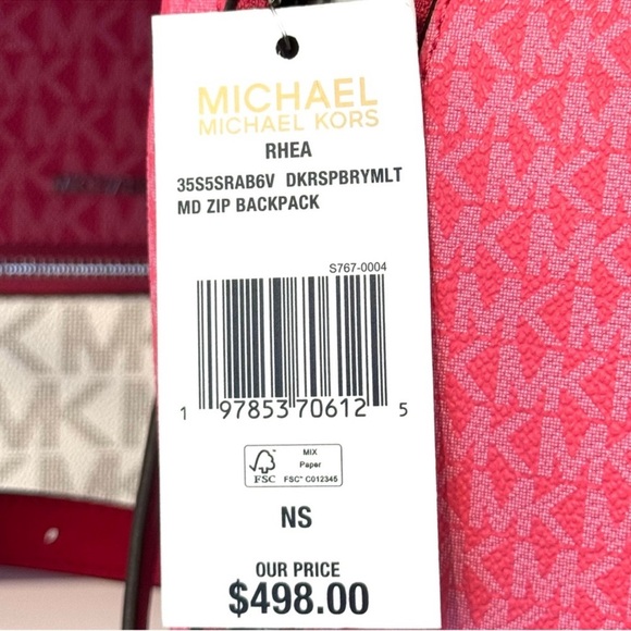 Michael Kors Rhea Medium Color-Block Signature Logo Backpack Dark Rasberry Multi - Picture 11 of 11